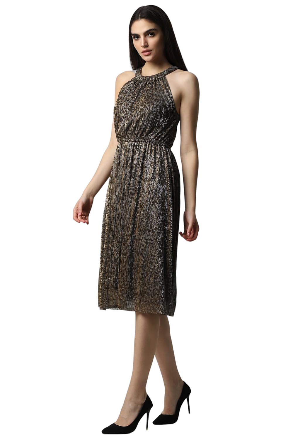 Van Heusen Women's Polyester Blend Asymmetrical Knee-Length Dress (VWCDERGH441691_Brown