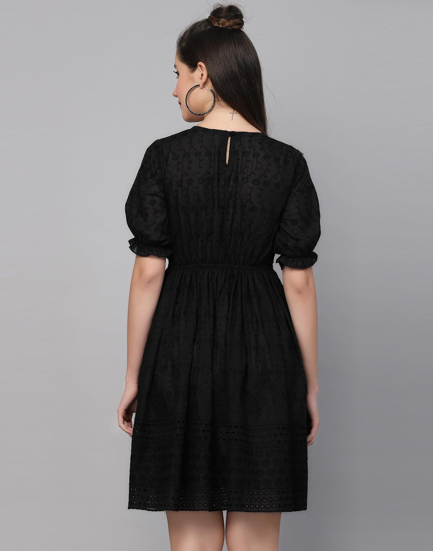 SIRIL Western Dress | Cotton Embroidery Dress for Women | One Piece Dress for Women (443TK7431-M_Black)