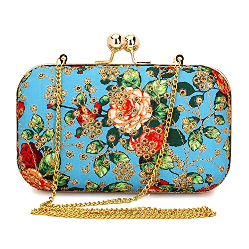 TOOBA Women Handicraft Beautiful Bling Box Clutch Bag Purse for Bridal, Casual, Wedding Bag for Women & Girls (Turquoise)