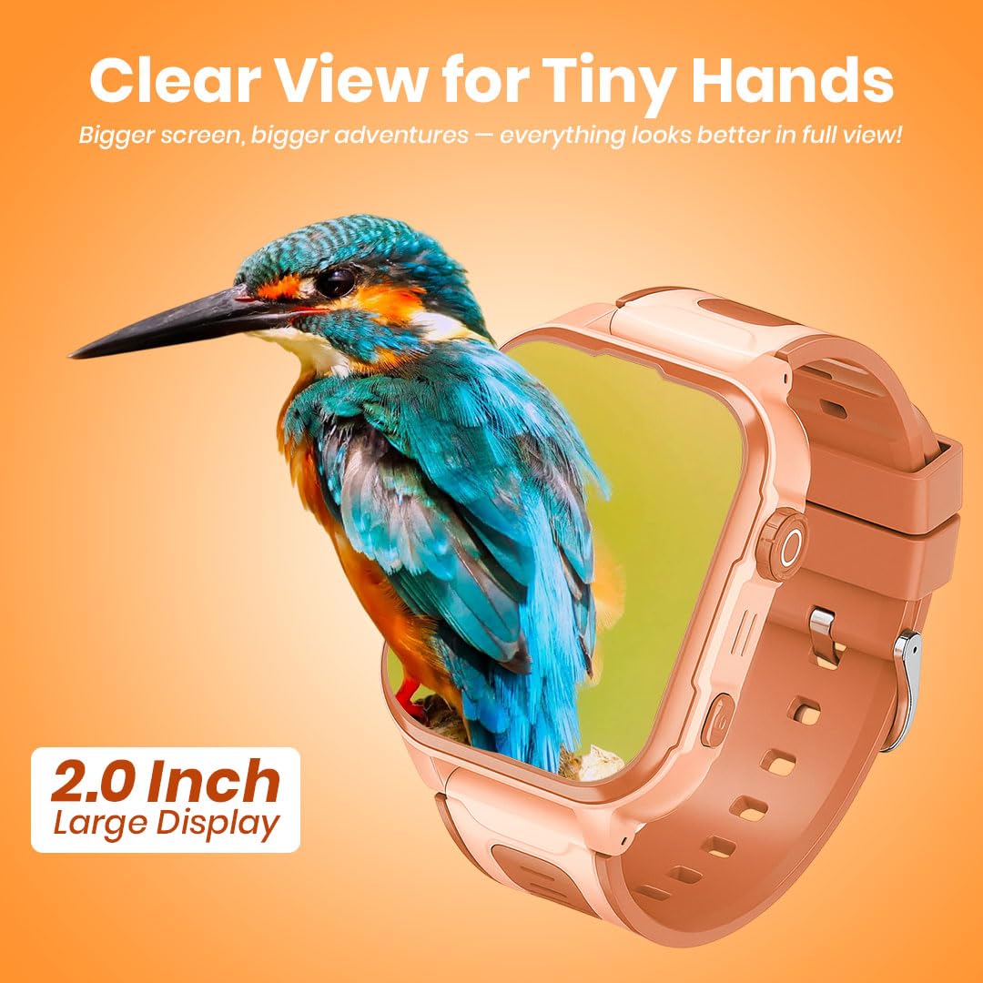 GameSir Safeguard Kids Smart Watch 5G/4G with SIM Calling, 800mAh Battery, GPS Tracker, SOS Alerts, Video Calling, Face Unlock, Voice Chat, Games, IP67 Waterproof (Orange)