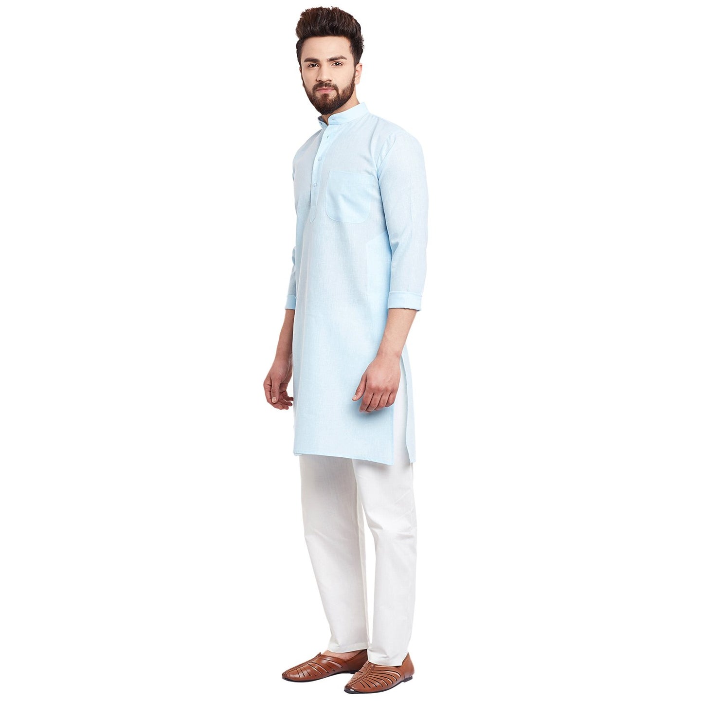 SOJANYA (Since 1958 Men's Sky Blue Cotton Linen Kurta Pyjama