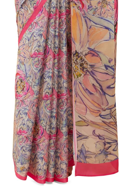 Soch Womens Pink Floral Print Crepe Saree