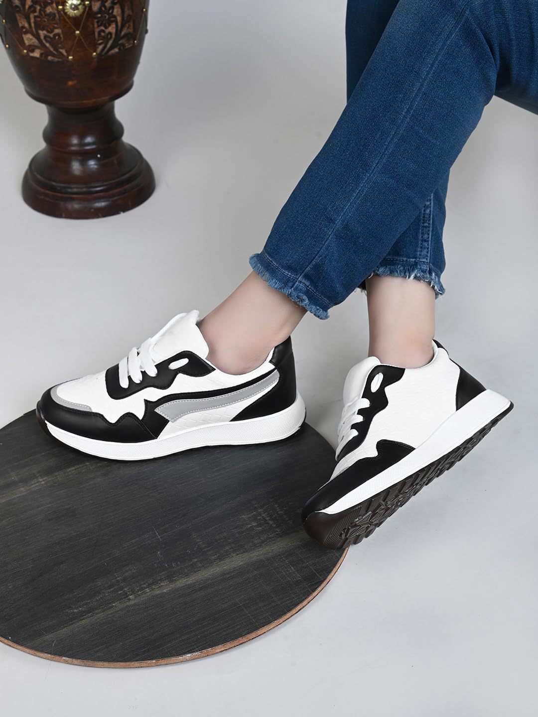 XE Looks Women's Black Sneakers | Trendy Textured Design with Lace-Up Closure | Lightweight & Stylish Sneaker Shoes For Girls & Women