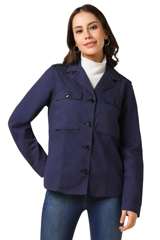 Allen Solly Women's A-Line Coat (AWJK515C07111_Navy