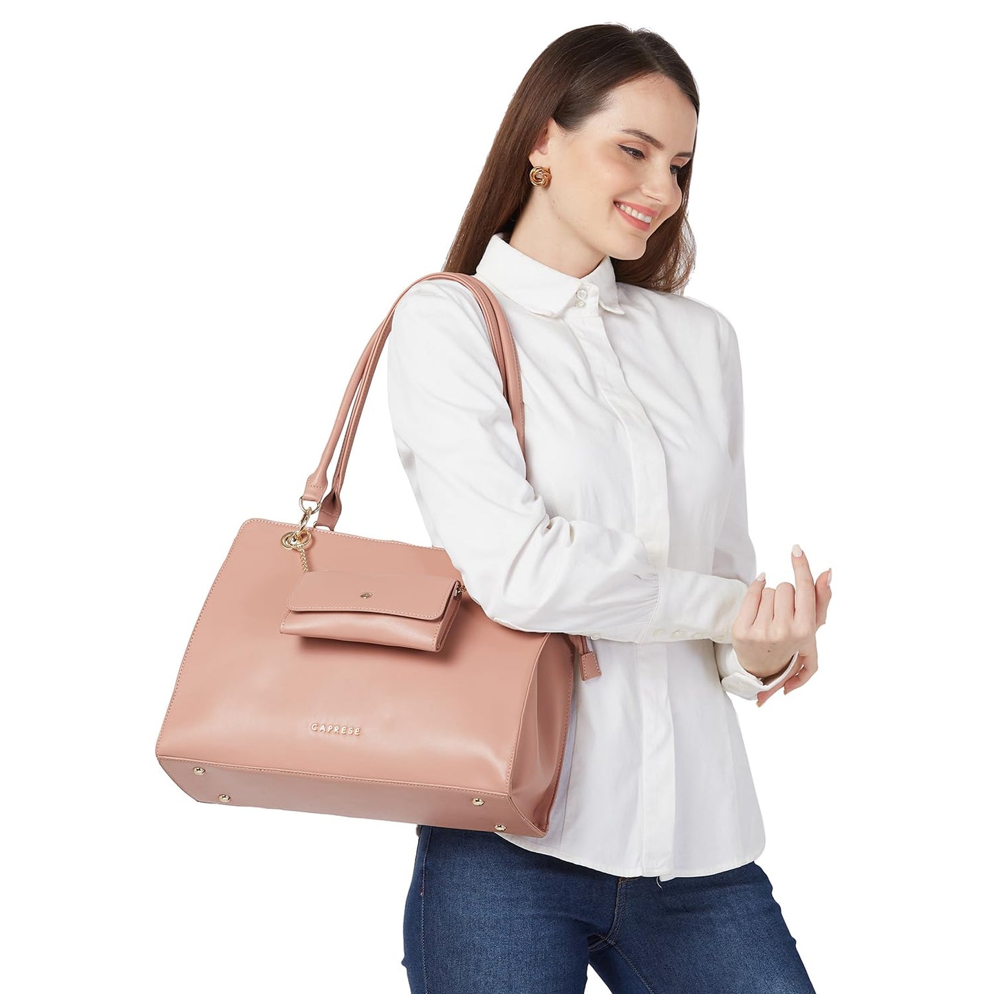 Caprese CAPRI SOLID PINK FAUX LEATHER LARGE SATCHEL HANDBAG