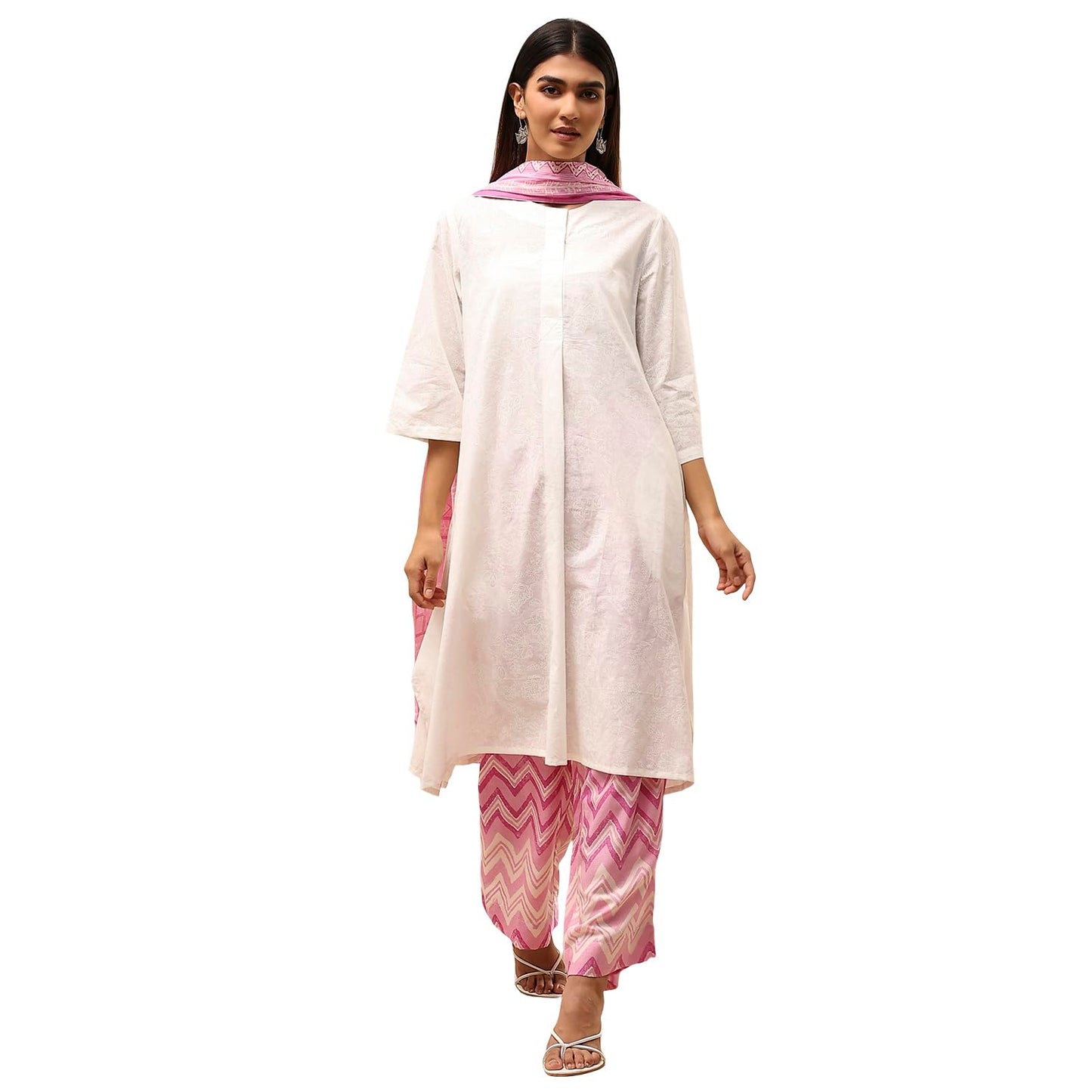 Biba Women's 60'S Cambric Kurta Set (SKD8052ESS25PNK_Pink