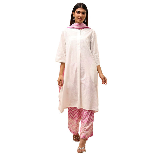 Biba Women's 60'S Cambric Kurta Set (SKD8052ESS25PNK_Pink