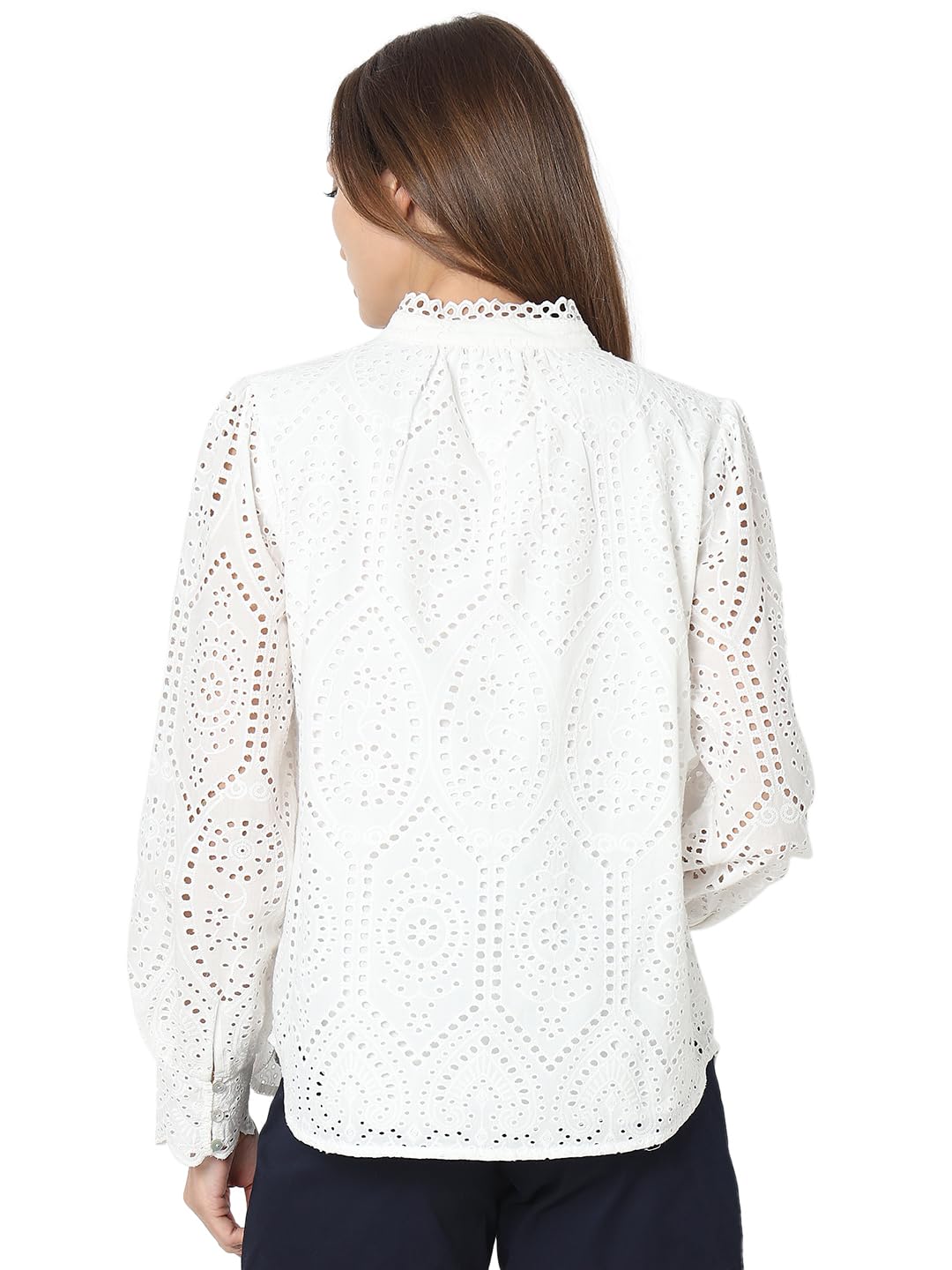 VERO MODA Women Self Design White Cotton Regular Fit Shirt