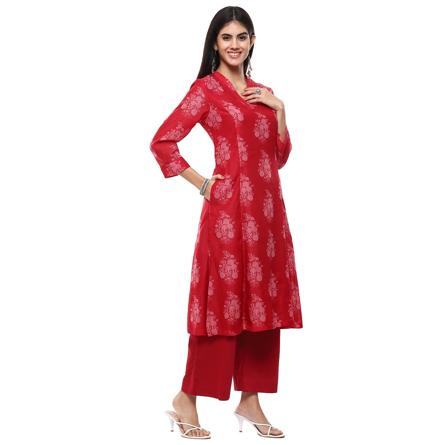 BIBA WOMEN PRINTED ANARKALI SALWAR KURTA DUPATTA(SKDASSORTED6852E_CINON PNK_32)