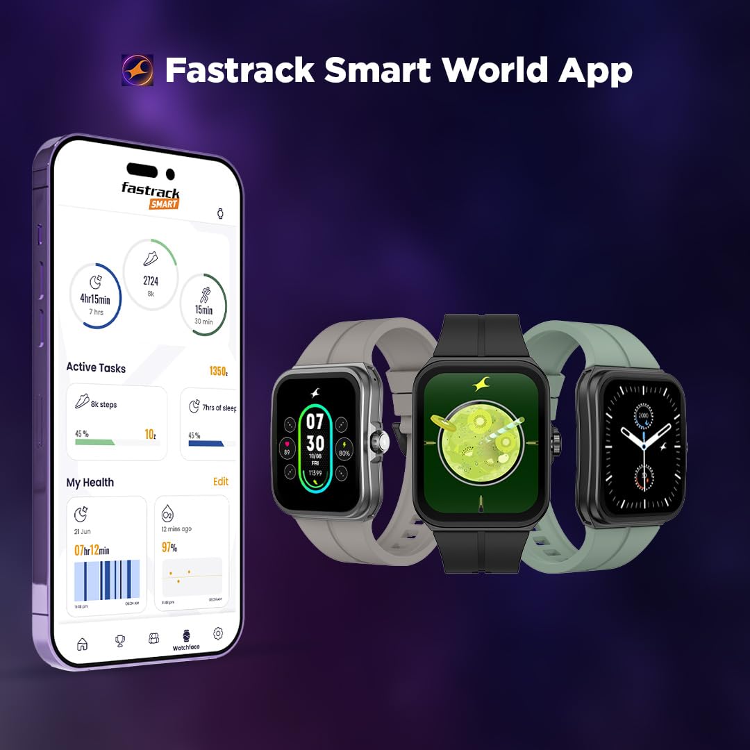 Fastrack VOX Neo Smart Watch with 1.91” Curved TFT Display, Rotary Crown, Offline Voice Commands,To-Do list, BT Calling, 24/7 Health Suite, SpO2, HRM, Sleep Tracking, IP68 Water Resistant - Delta Clay