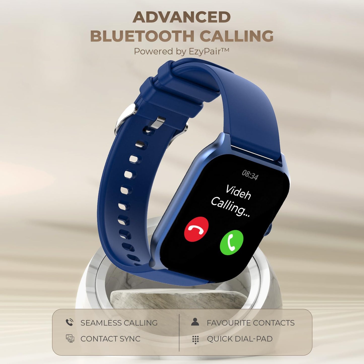 beatXP Marv Sense 1.96" Ultra HD Large Display Bluetooth Calling Smart Watch, Metal Body, Rotary Crown, 320 * 386px, 500 Nits, 60Hz Refresh Rate, 100+ Sports Modes, 24x7 Health Monitoring (Blue)