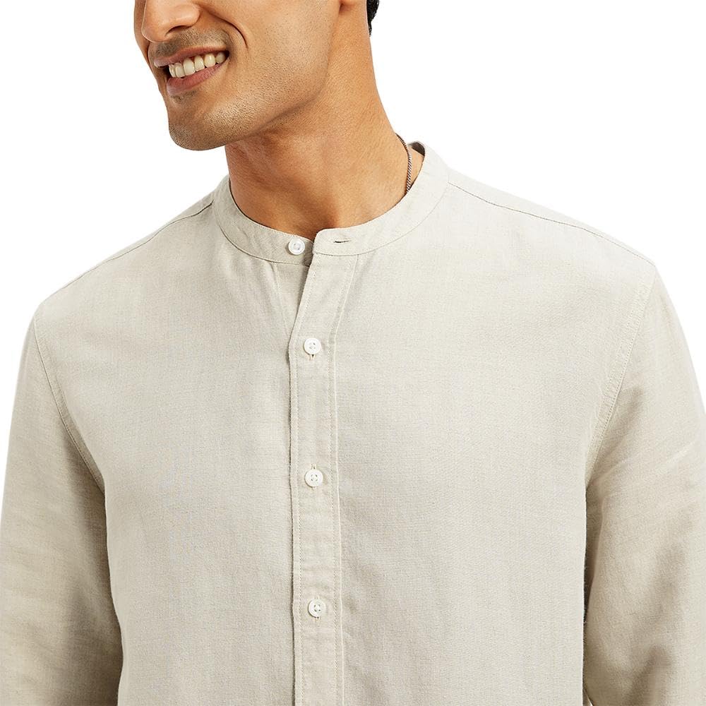 Levi's Men's Solid Slim Fit Linen Shirt Cream