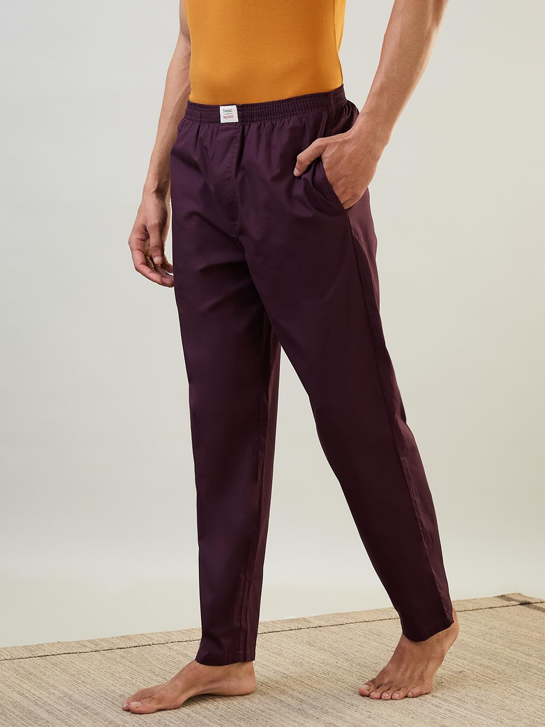 Raymond SleepZ Men Regular Fit Solid Pattern Pure Cotton Pyjama Dark Maroon