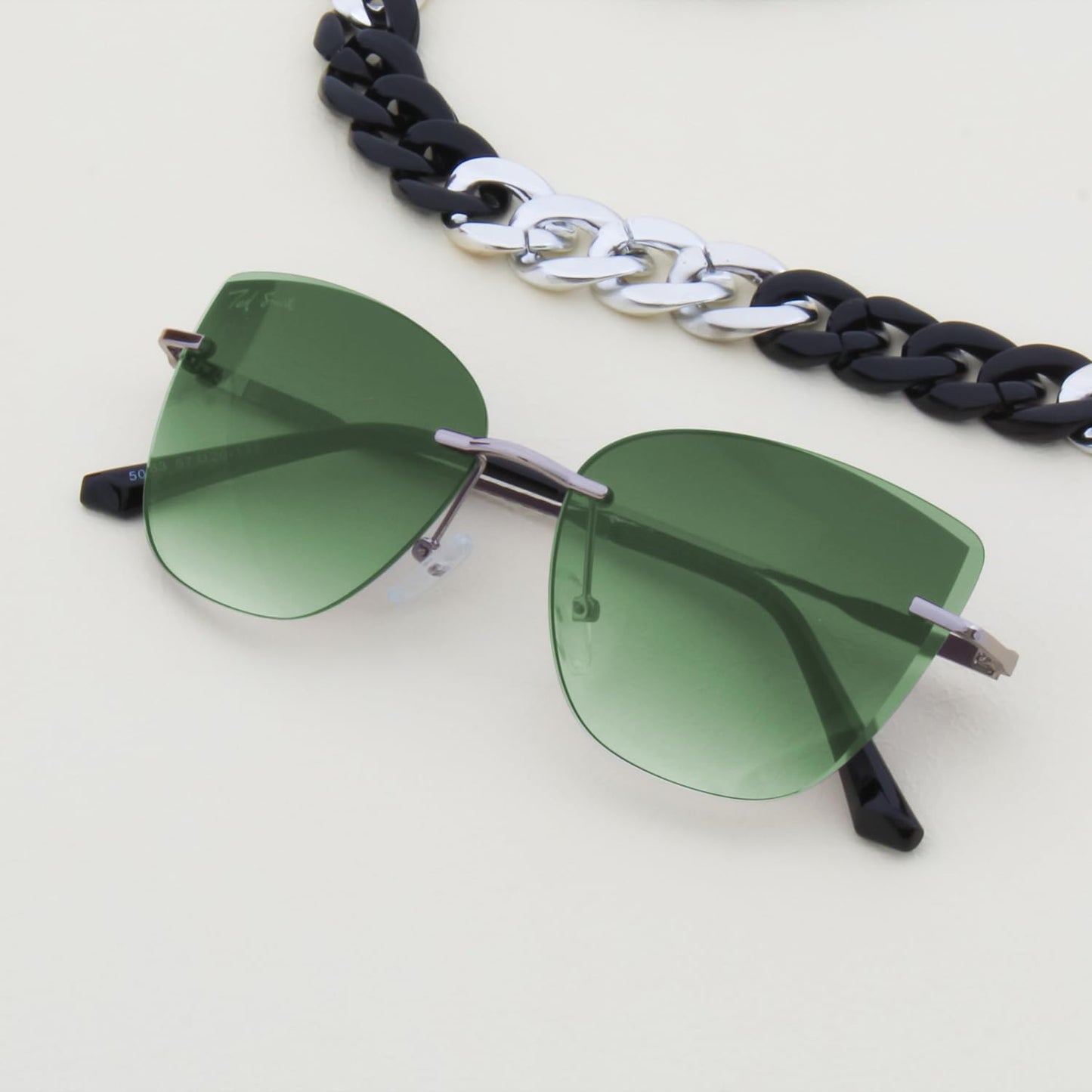 Ted Smith Women's UV Protection Green Graded Lens Gunmetal Cat Eye Sunglasses