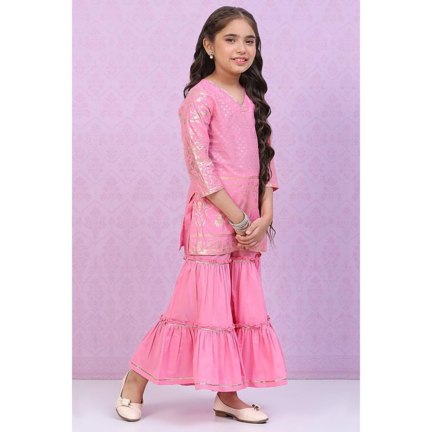 BIBA Girls Cotton A Line Printed Suit Set (KW4931EAW22PNK_Pink