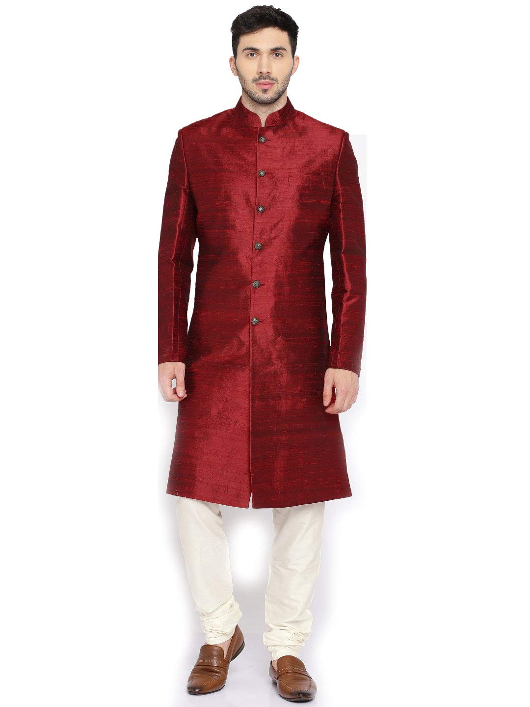 Ethnix by Raymond Men's Silk Sherwani (RTSB00007-M6_Dark Maroon_104)