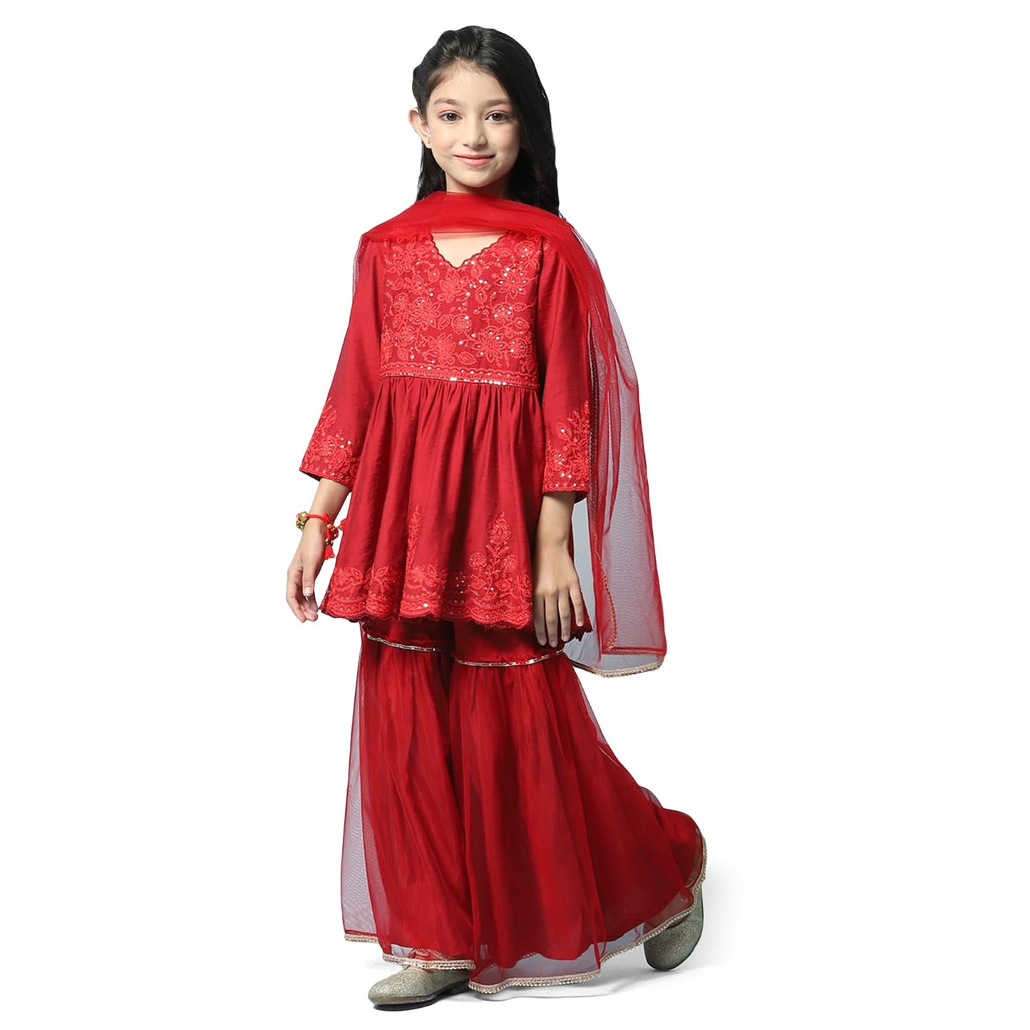BIBA Girls Girl's Nylon Salwar Suit Set (KW4812AW22RED_Red