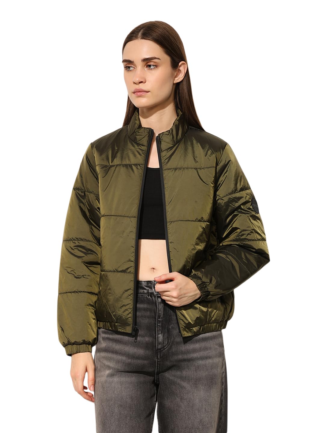 ONLY Women's Solid Regular Fit Green Jacket