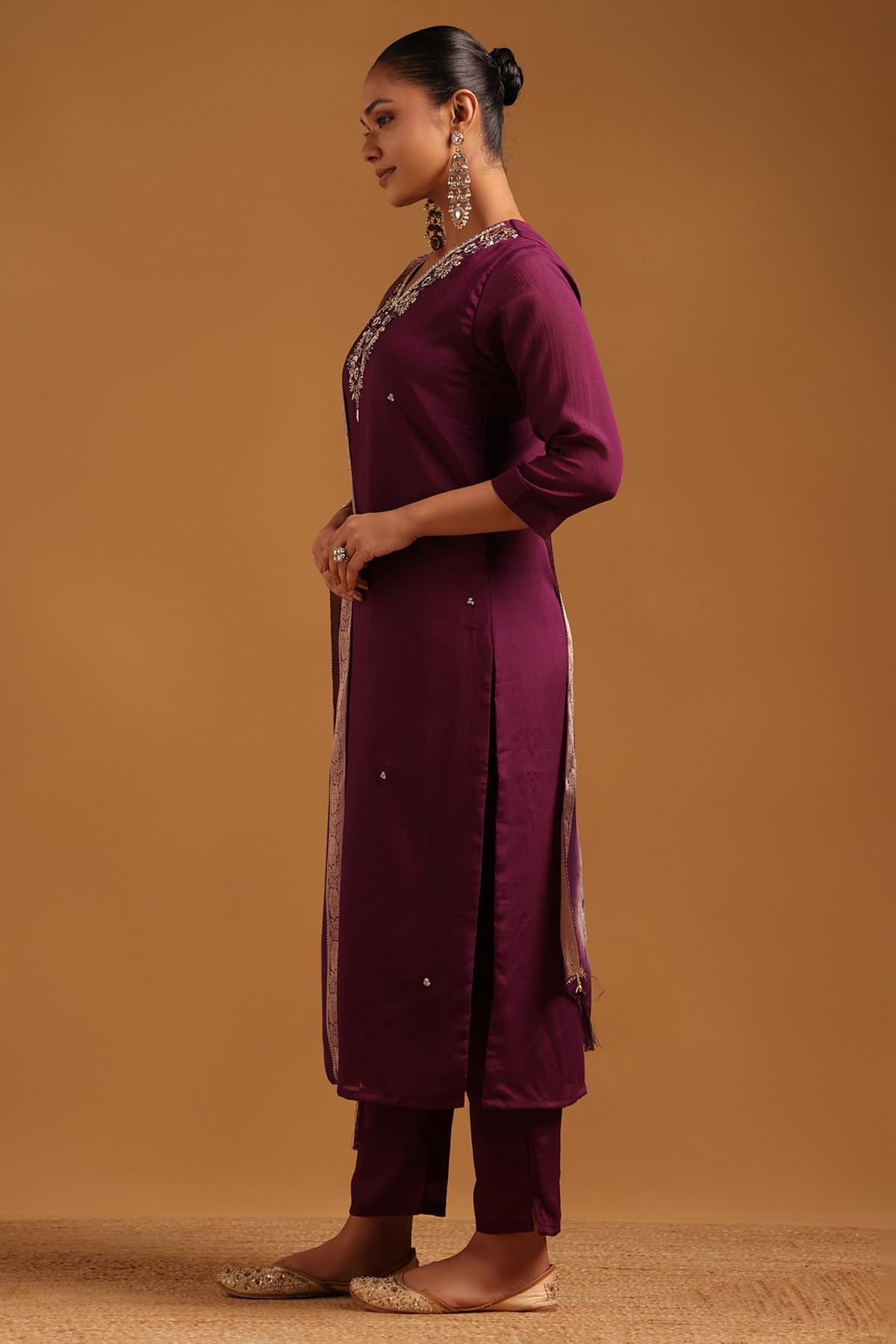 Soch Womens Purple Chinon Floral Salwar Suit With Beads And Stones