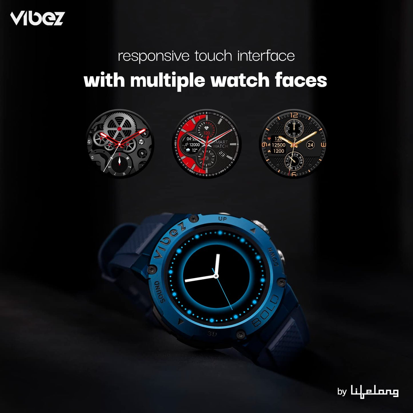 Vibez by Lifelong Bold Smartwatch For Men Bluetooth Calling 1.32" HD Display|24x7 Heart Rate & Blood Oxygen Tracking|Sports Mode|IP67|Sleep Monitor|7 days Battery Backup(VBSWM99, 1 Year Manufacturer Warranty, Blue)