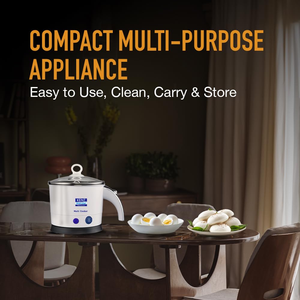 KENT Kettle Multicooker Cum Steamer 1.2 liters 800W| Boiling of Water, Tea,Eggs, Instant Noodle Maker, Steaming idlis, Momos |Inner Stainless Steel without joint and welding & Cool Touch Outer Body