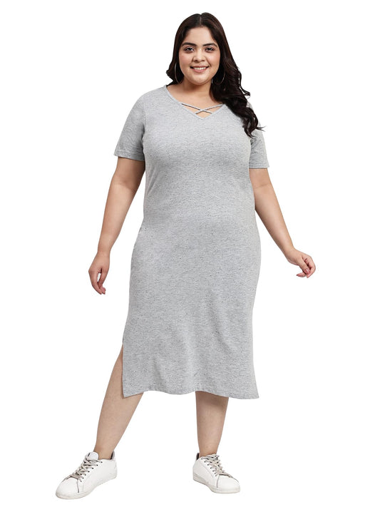 wild U Women Plus Size Dress | Comfort Fit Midi | Cotton Knitted | Stretchable | Shift | Western Casual (Grey, 8XL)