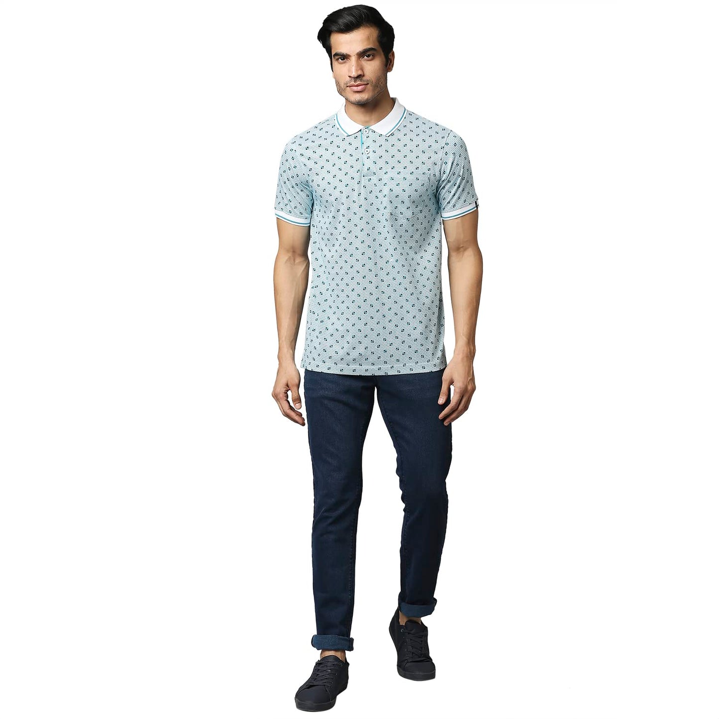 Raymond Men's Half Sleeve Contemporary Fit Medium Blue Casual T-Shirt