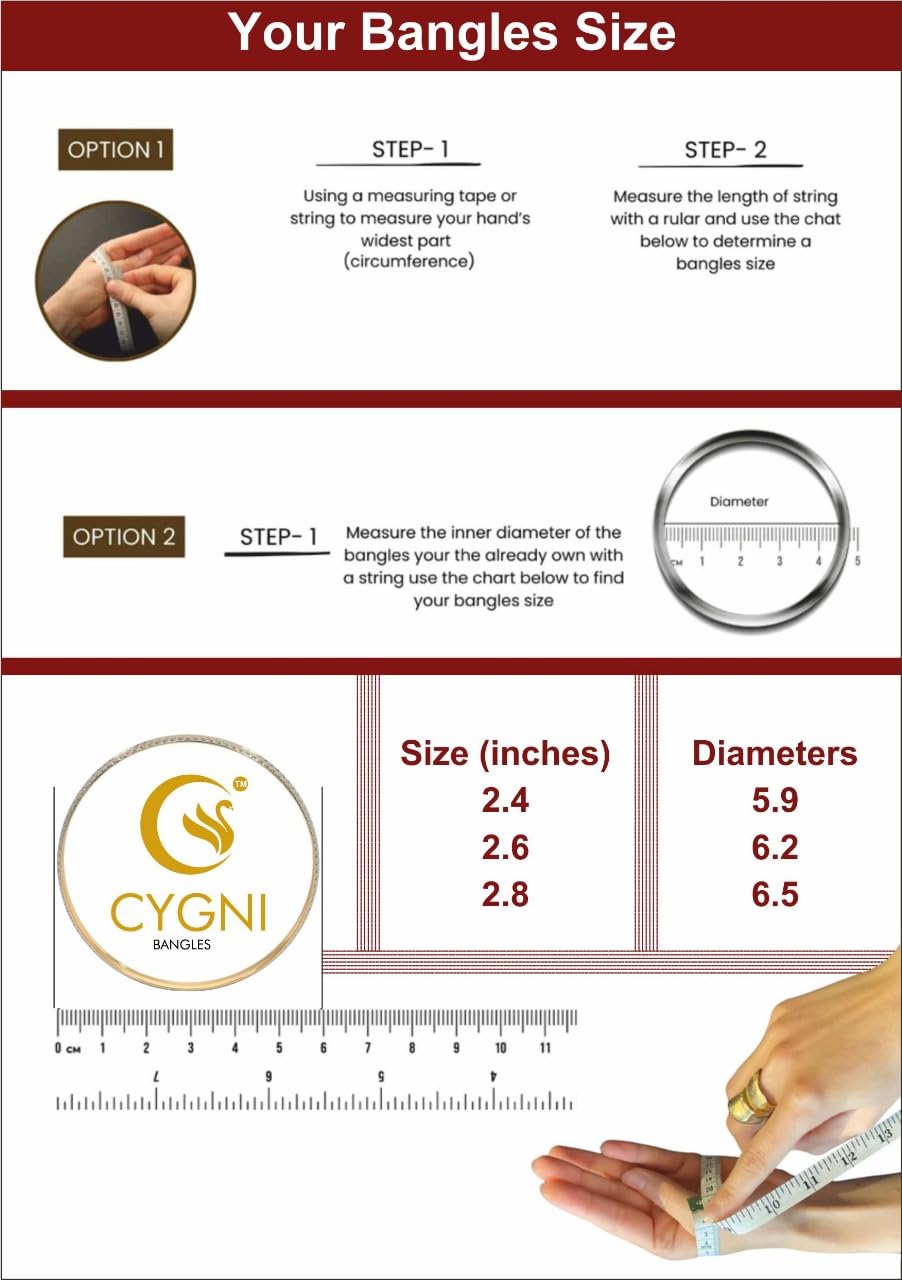 CYGNI BANGLES Elegant Gold-Plated Bangles for Women Traditional Design Jewelry (1 Pair)(F2-B-06-2.8)