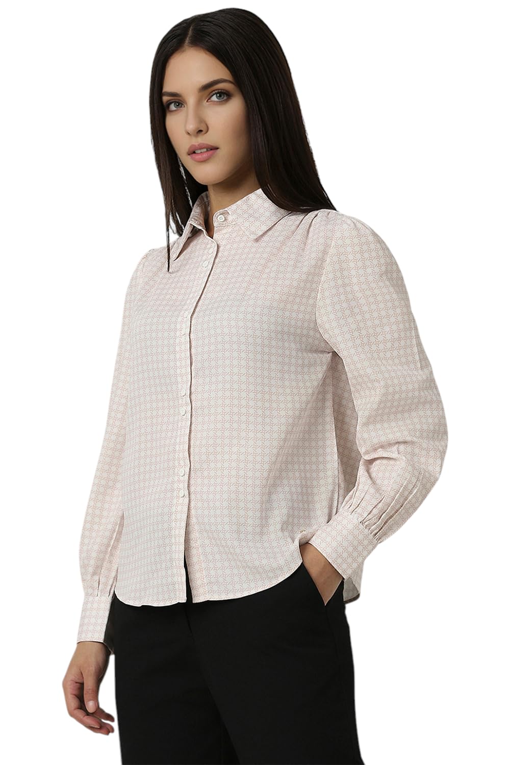 Van Heusen Women White Print Long Sleeves Formal Shirt
