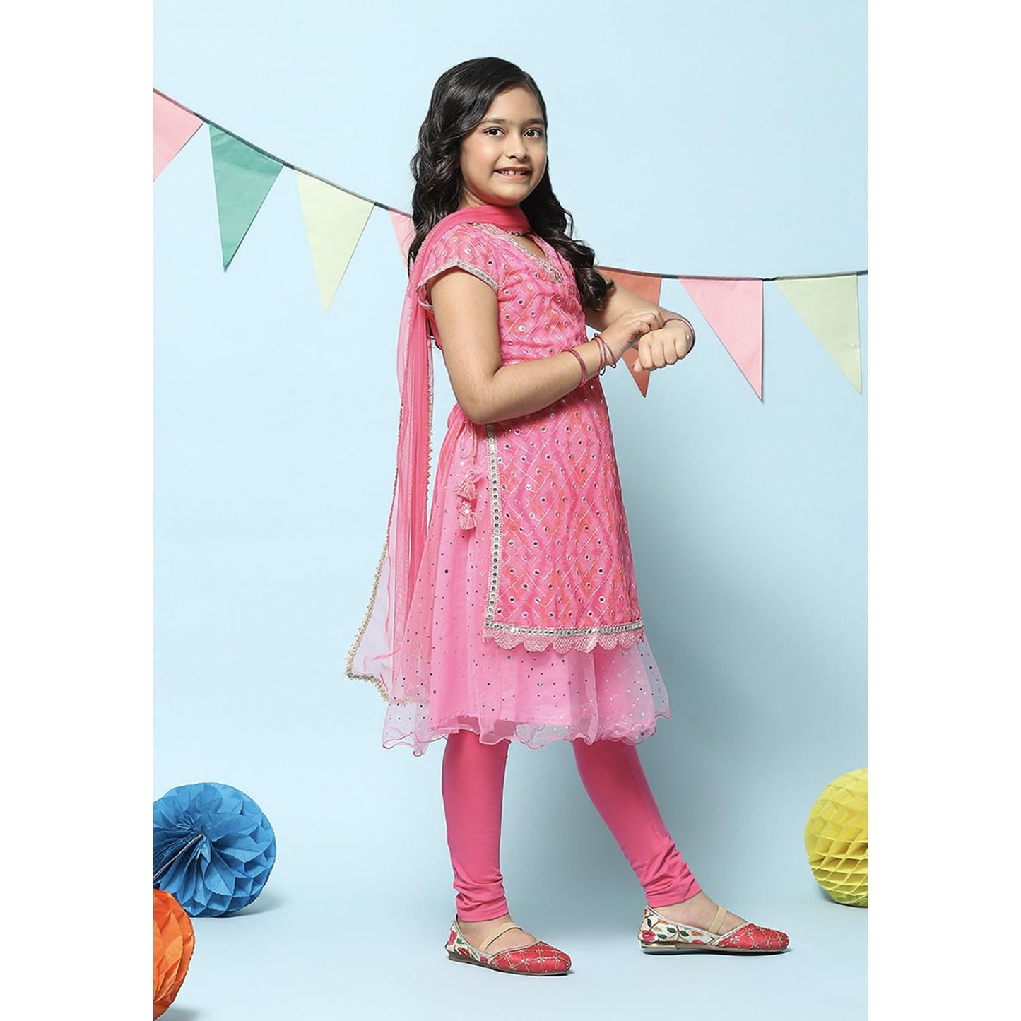 Biba Girls PRINTED A_LINE KID(KW5385_PINK_13)