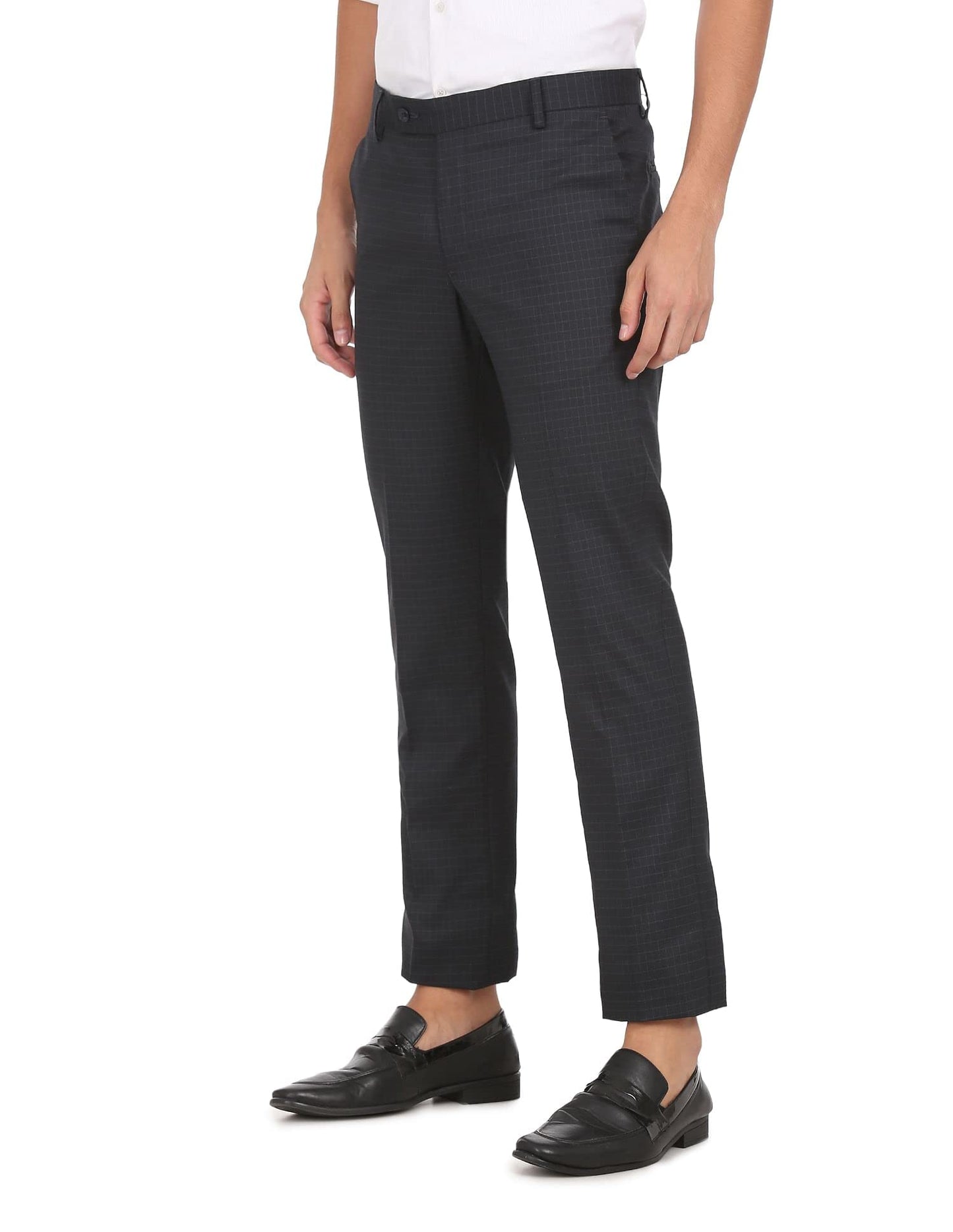 Arrow Men's Checkered Tailored Fit Polyester Formal Trouser Navy