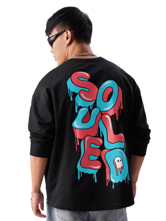 The Souled Store TSS Originals: Drip Check Mens & Boys Oversized Fit Graphic Printed Full Sleeve Cotton Black Oversized Full Sleeve T-Shirts Men's t-Shirts Graphic tees Casual Fashion Regular fit