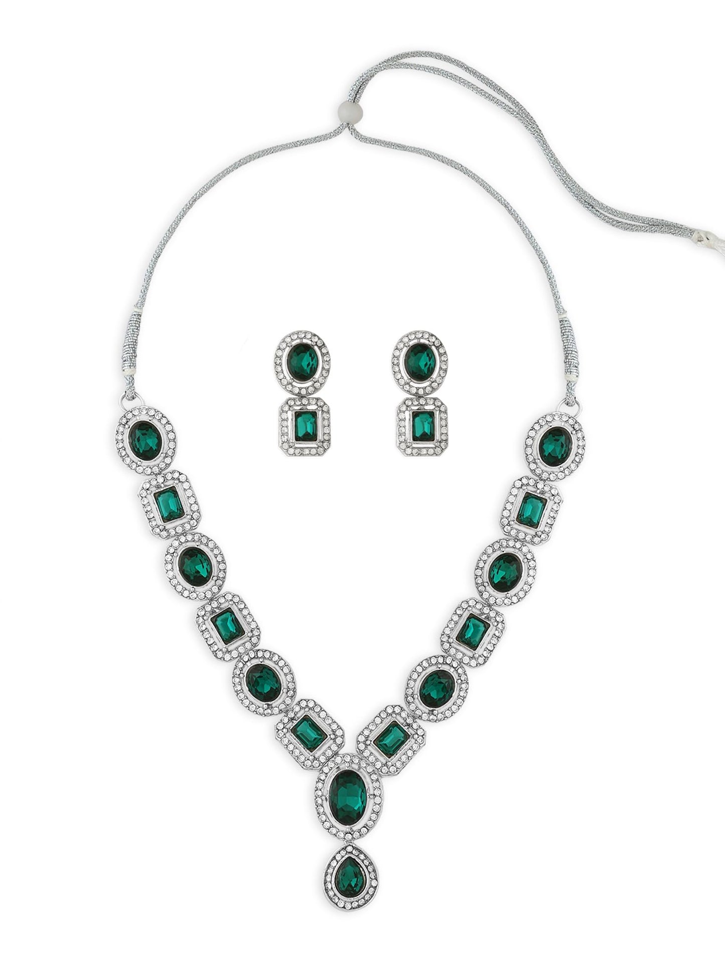 ZAVERI PEARLS Green Stones & Dazzling Austrian Diamonds Embellished Necklace & Earring Set For Women-ZPFK17196