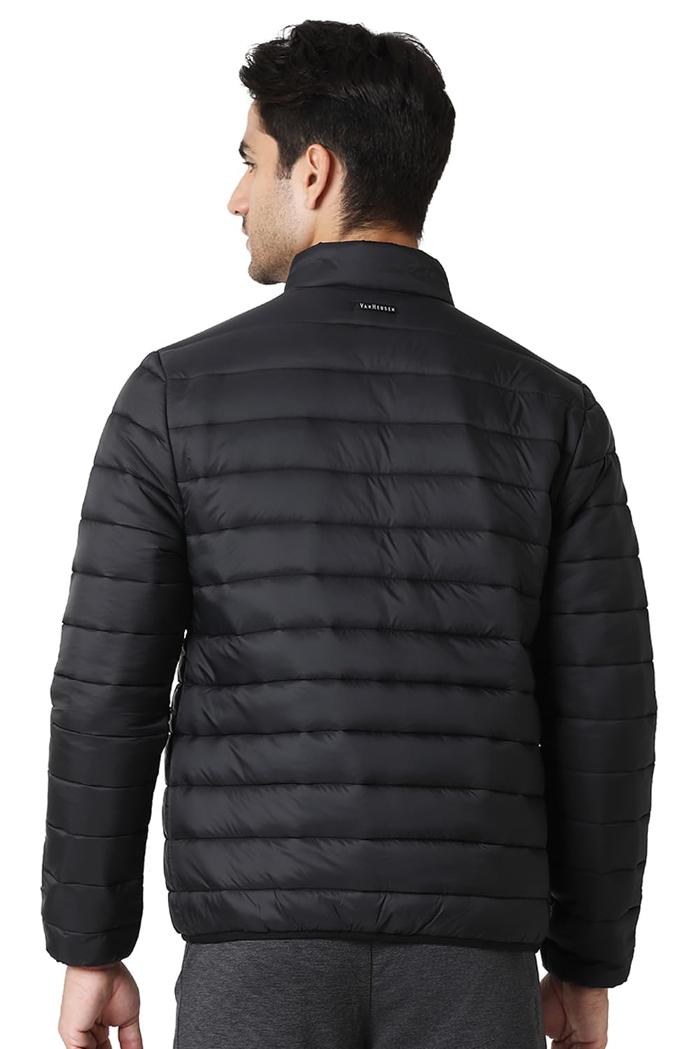 Van Heusen Men Athleisure Extra Warm Woven Standard Length Jacket - 100% Nylon - High Neck, Zip Front, Sleeveless_80006_Black_L