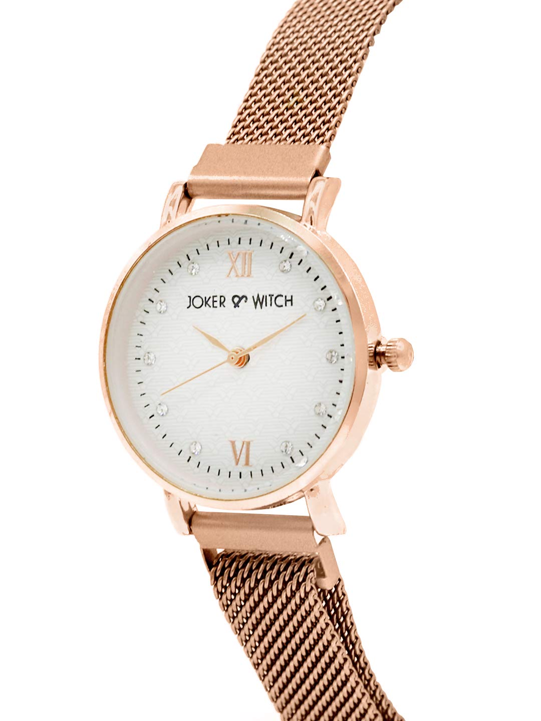 Joker & Witch Women Lexi 30mm White Dial 12mm Rose Gold Steel Mesh Watch