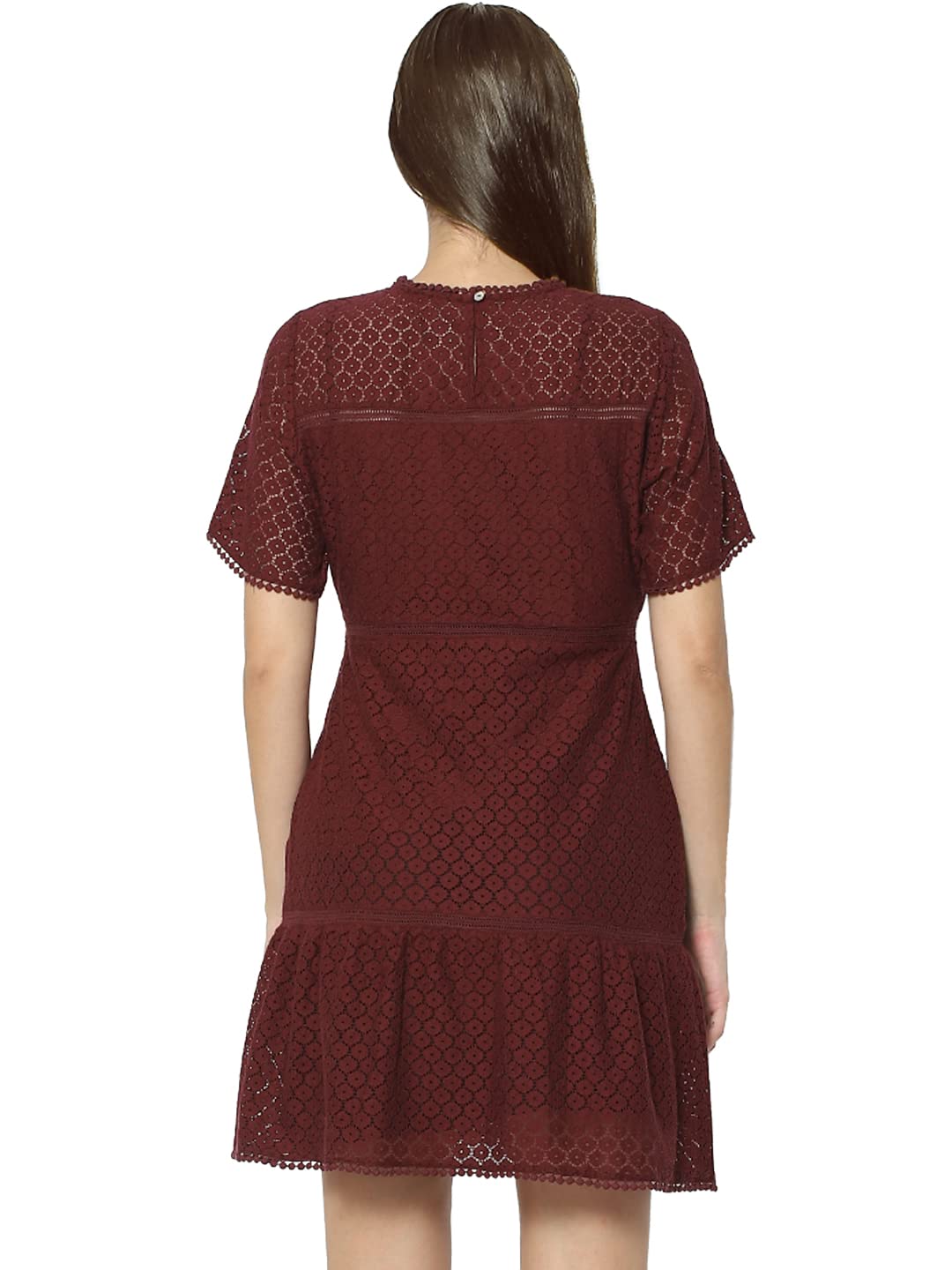 Only Women's Above The Knee Dress (15261118-Fig_Fig_Maroon_XS)