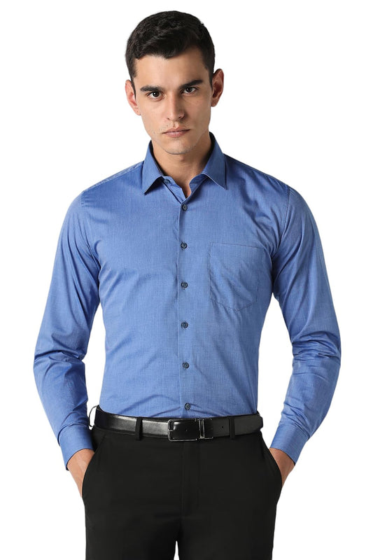 Van Heusen Men's Solid Slim Fit Formal Shirt (VHSFRSLBN06814_Medium Blue 42)