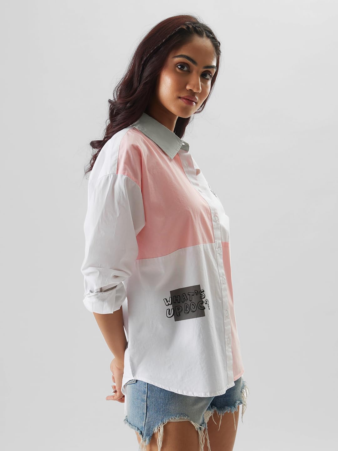 The Souled Store Official Looney Tunes: Bugs is Back Women and Girls Oversize Fit Full Sleeve Cotton Multicolor Boyfriend Shirt Women Boyfriend Shirts Fashionable Trendy Graphic Prints Pop Culture