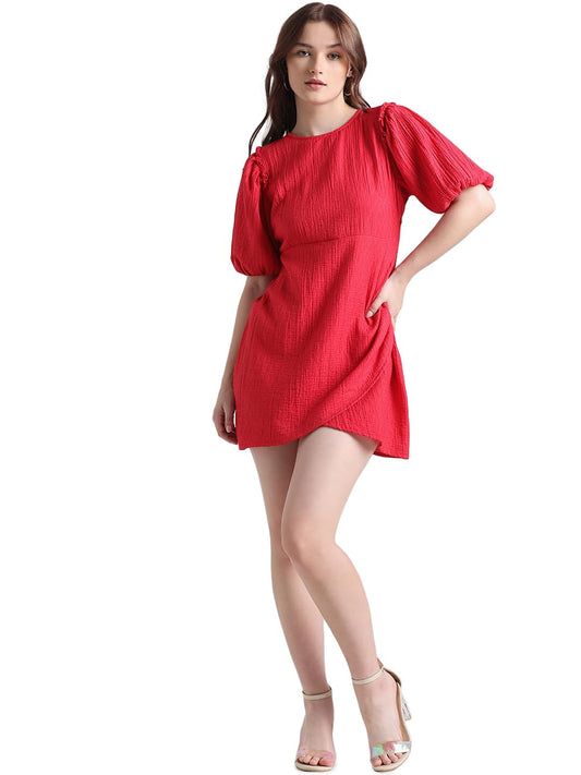 ONLY Women's Cotton Blend Wrap Mini Dress (15323361-Jalapeno Red_Jalapeno