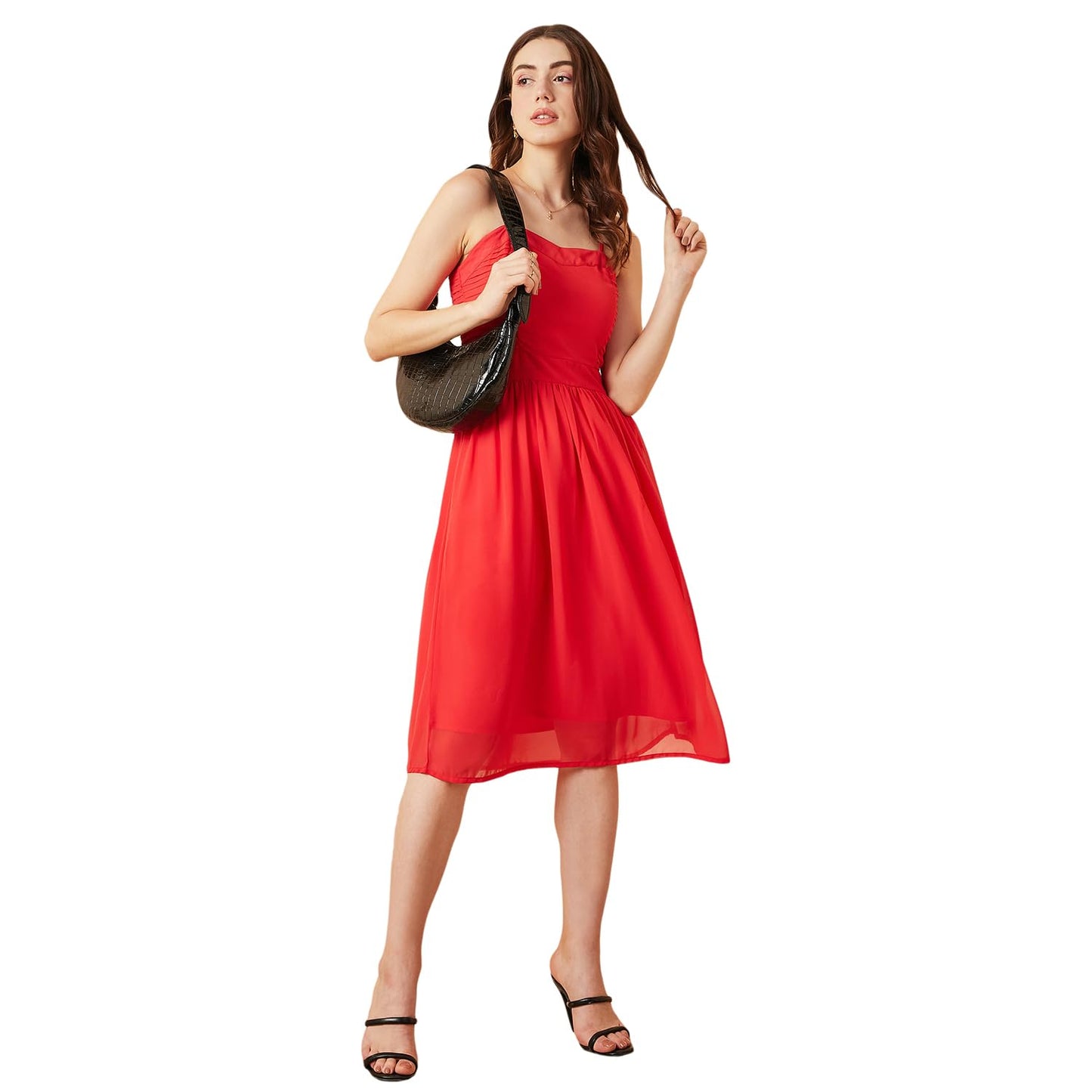 Carlton London Women's Regular Fit Dress (CL8013A_Red L)