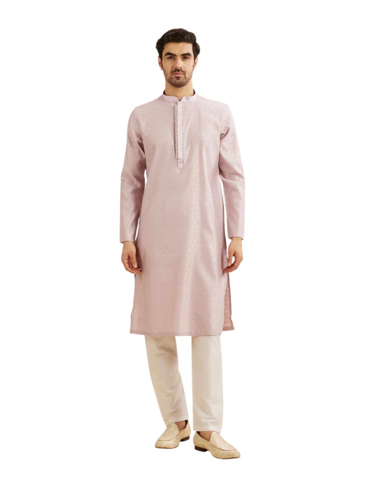 Manyavar Men's Art Silk Embroidered Kurta Pyjama Set (Lilac,XXXL)