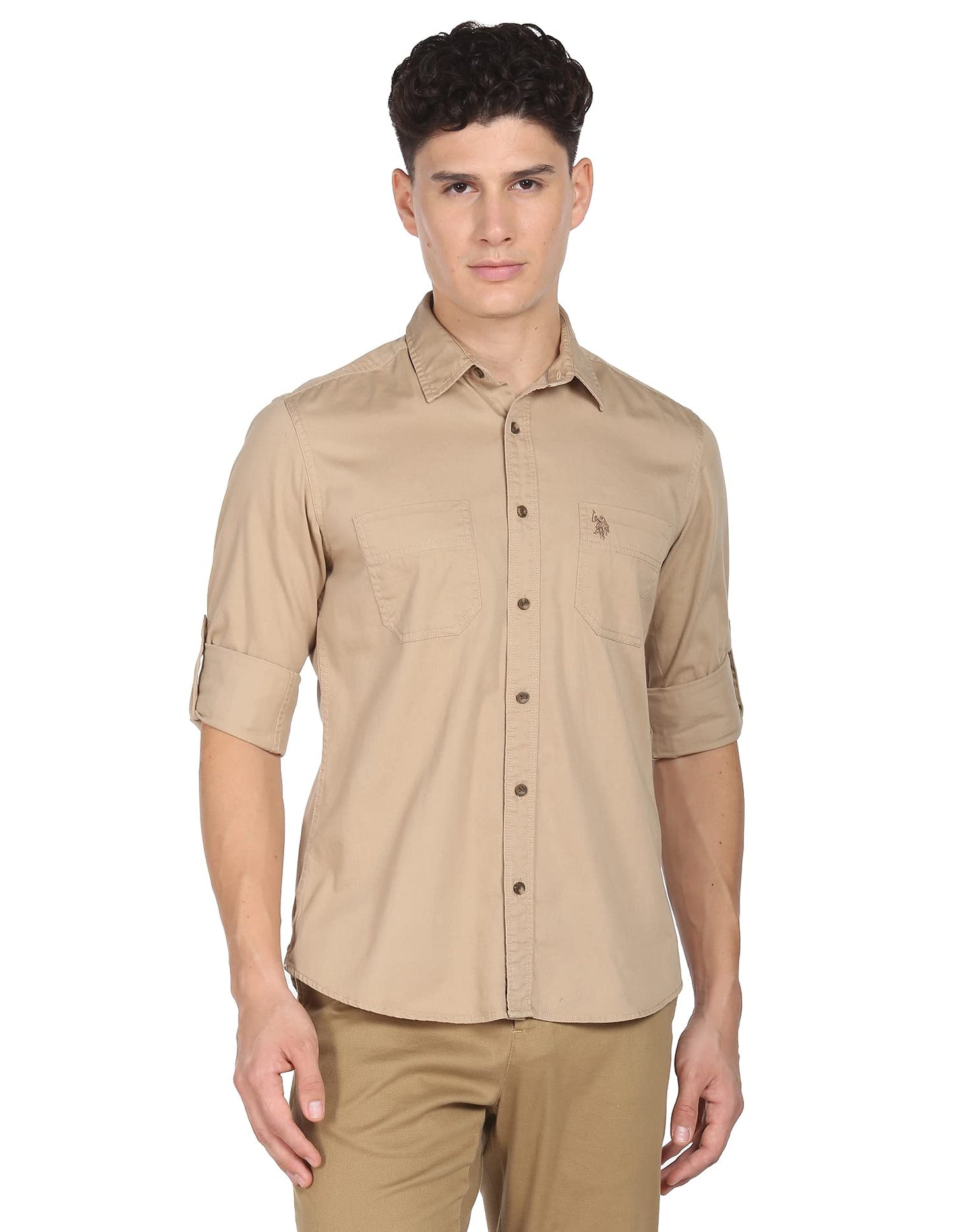 U.S. POLO ASSN. Men's Regular Fit Shirt (UDSHT-G107_Khaki