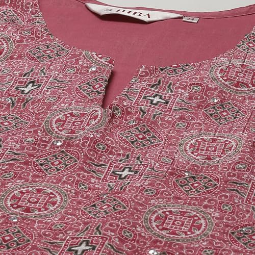 BIBA Women Viscose Straight Printed Suit Set(SKDSITARA8979_XL_Pink)