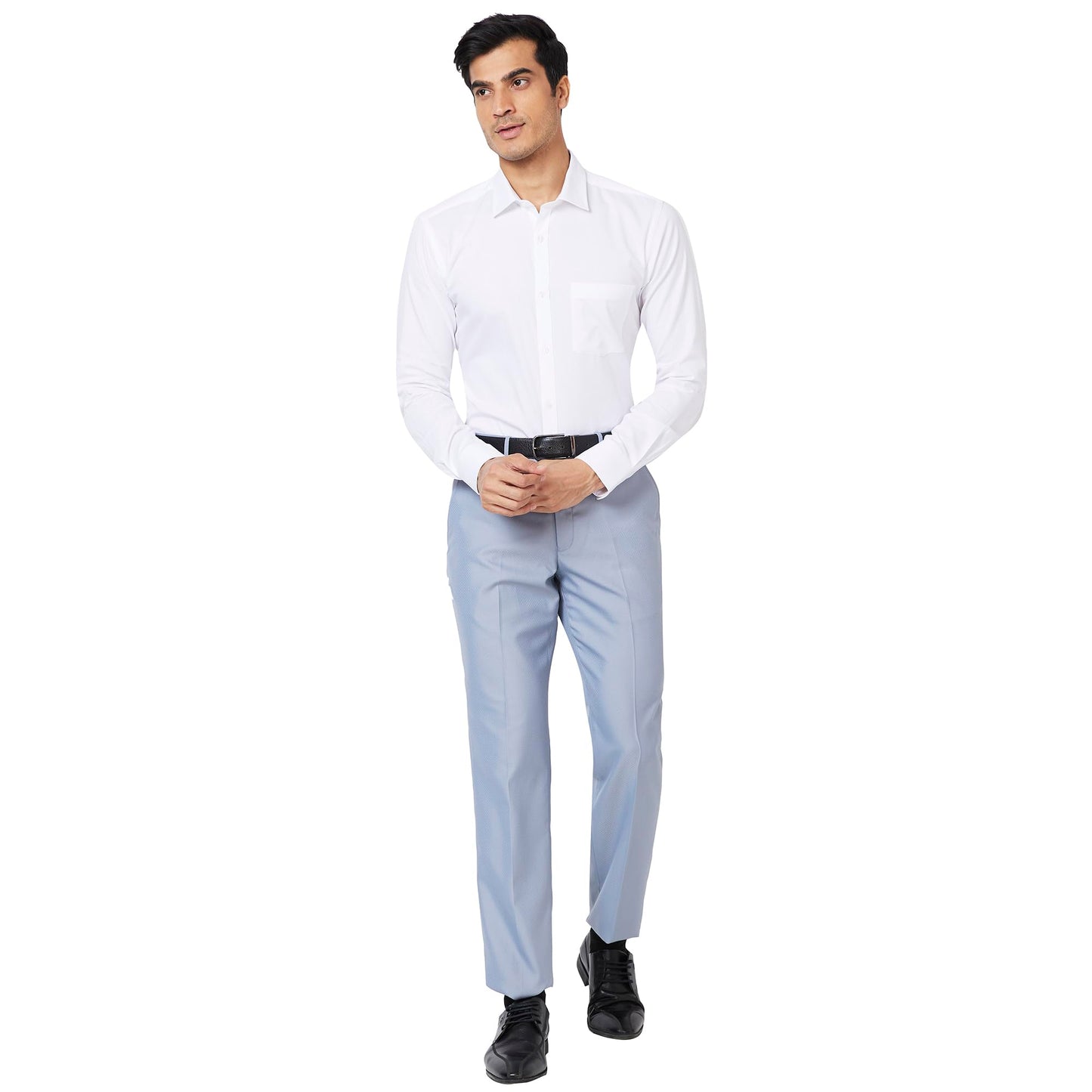 PARK AVENUE Men's Smart FIT PLEATLESS Medium Blue Formal Trouser