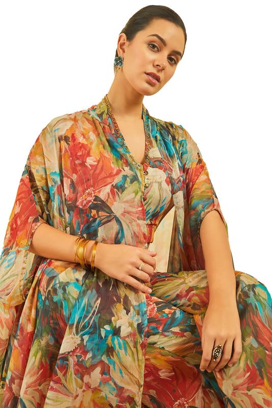 Soch Womens Multicolor Chiffon Blend Botanical Print Co-Ord Set