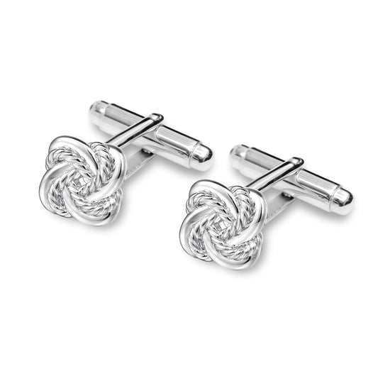 TRUESILVER ACPL Men's Silver Knot Cufflinks | BIS Hallmarked 925 Sterling Silver Double Love Knot Cufflinks | Knotted Silver Cuff-Links Wedding Gift for Men