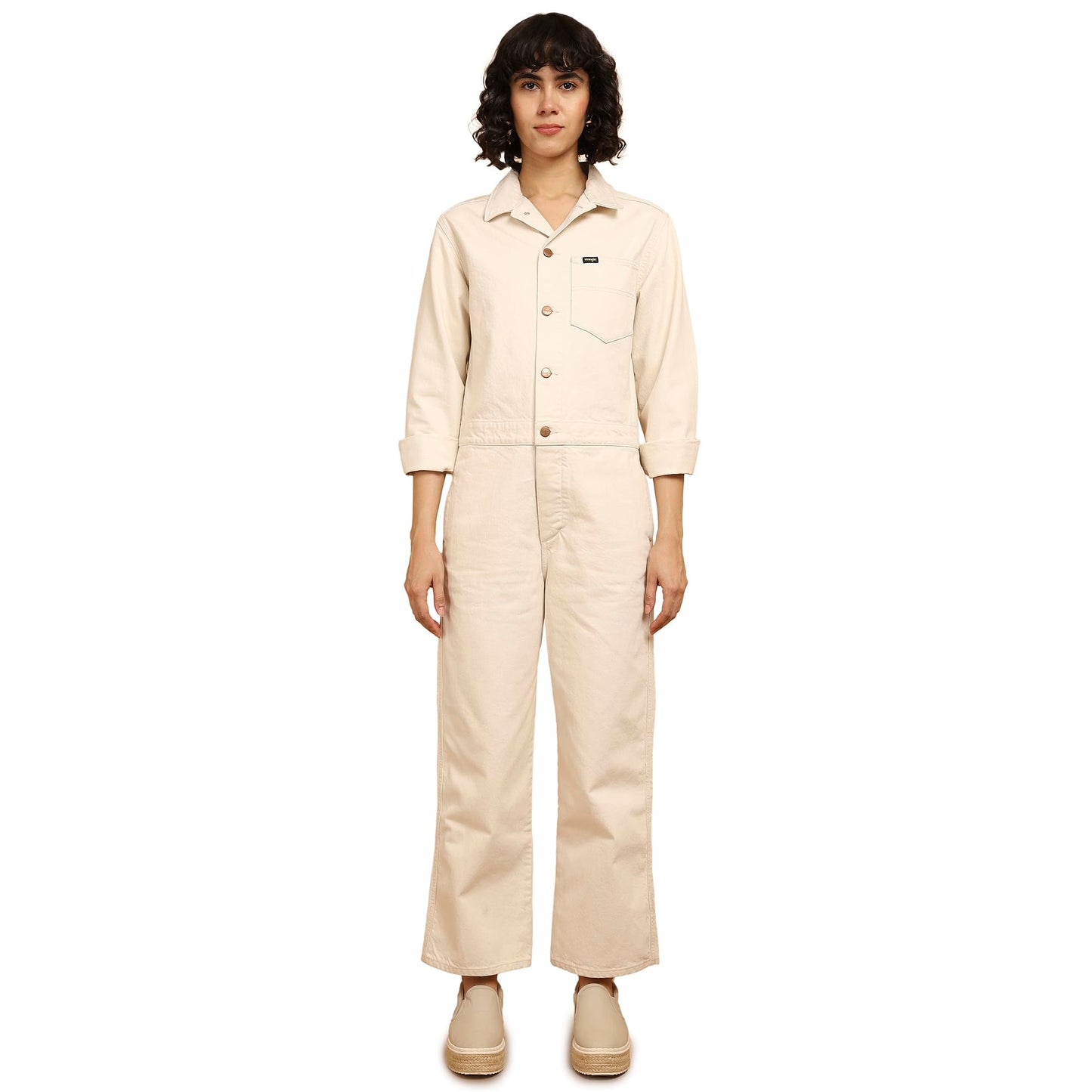 Wrangler Women's Solid White Classic Regular Fit Jumpsuit