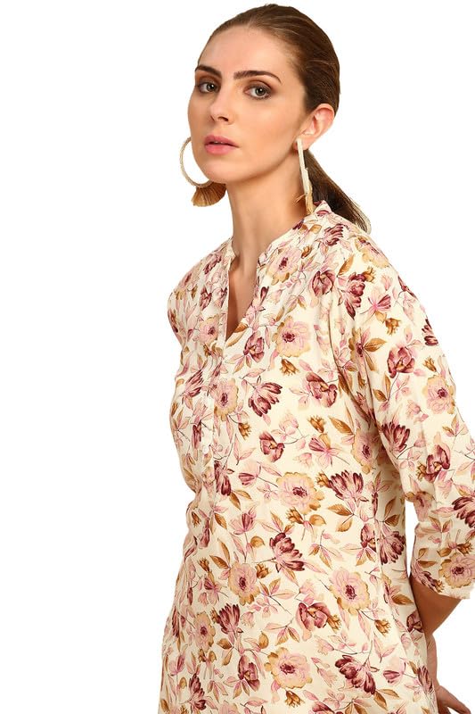 Soch Womens Multicolor Floral Printed Mandarin Collar Rayon Tunic