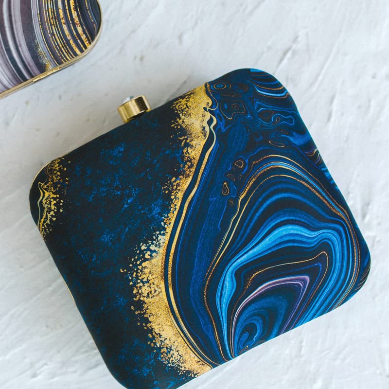 Artklim Navy Blue Marble Printed Clutch