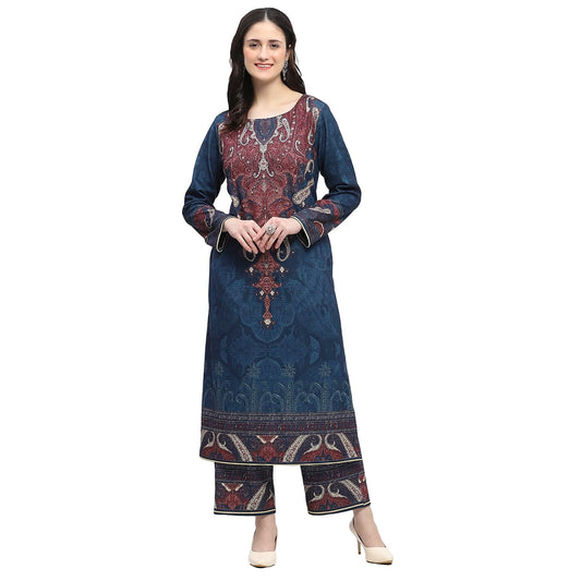 BIBA Women's Polyester Blend Kurta Sets (WNWR2826AW24TEAL_Teal Blue